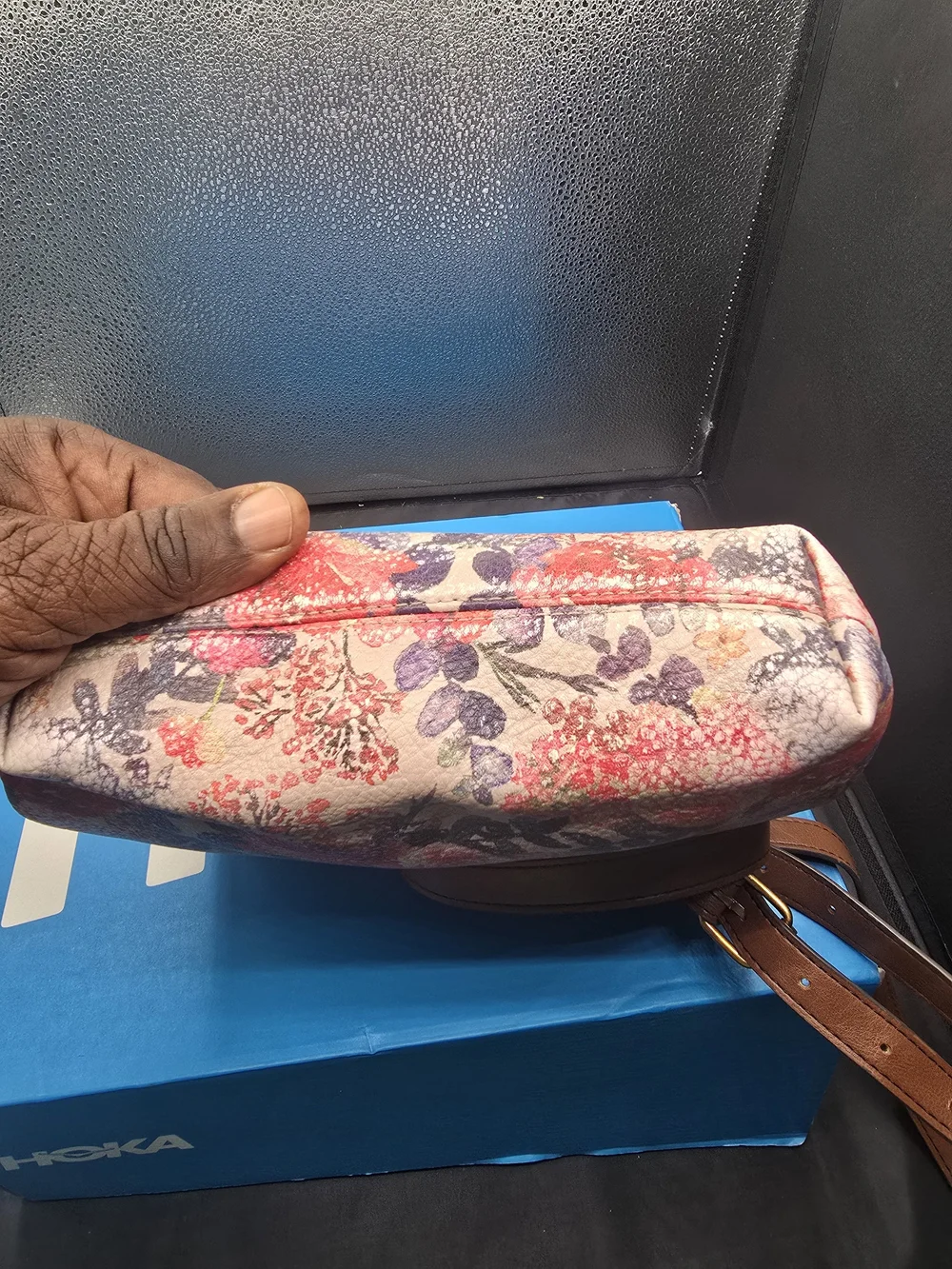 Rosetti Floral Crossbody Bag with Gold-Tone Turn‎ Lock - Pink/Brown